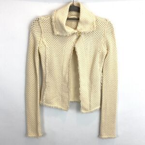 INHABIT Tan Cardigan Sweater Women’s XS 100% Cashmere Basketweave Knit Ivory‎